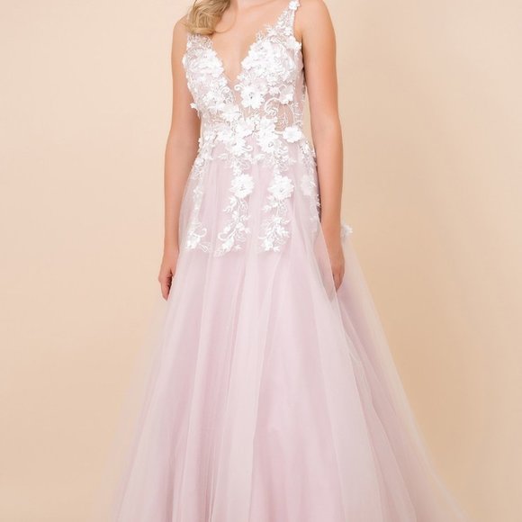 V-Neckline Jewel Bodice Sleeveless Dress NXF339 - Picture 4 of 4